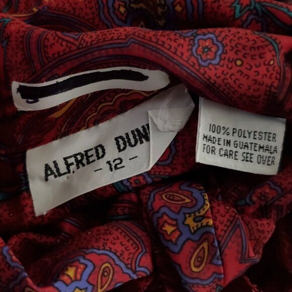 Vintage Alfred Dunner Paisley Secretary Blouse 12 L Red Kitten Bow Tie Foral - Picture 6 of 7